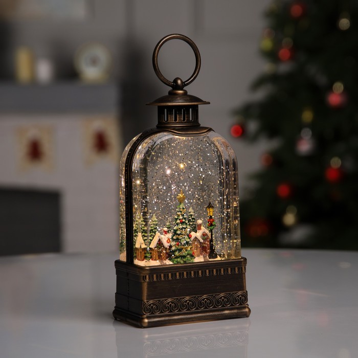 Светодиодная фигура «Фонарь с городом» 10.7×21.5×6.3 см, пластик, от батареек АААх3, USB, свечение тёплое белое