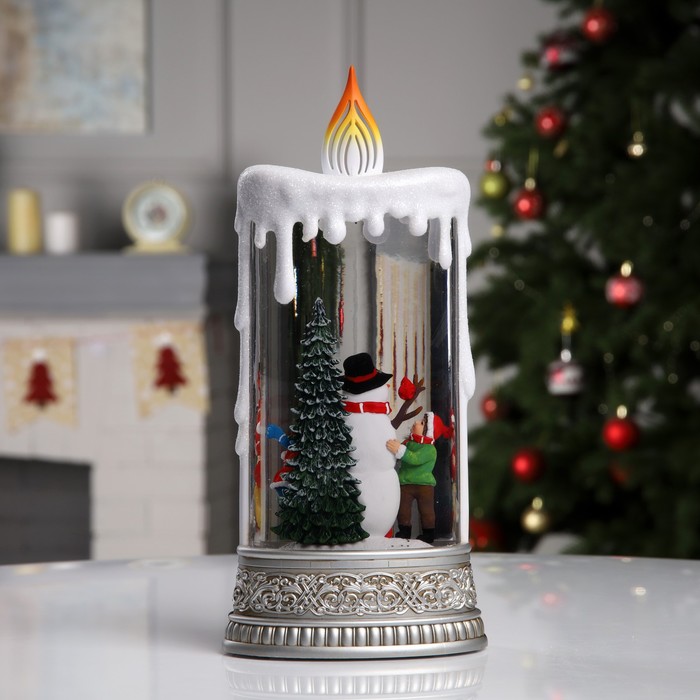 Светодиодная фигура «Свеча со снеговиком» 13.8 × 30 × 8.4 см, пластик, батарейки ААх3 (не в комплекте), USB, свечение тёплое белое