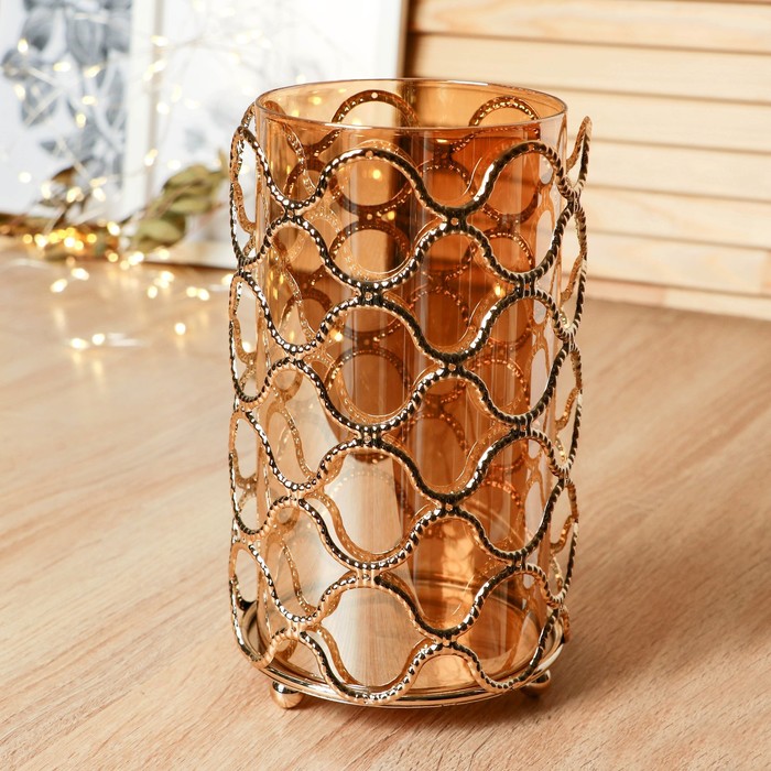 Ваза - флорариум «Ангстрем» волны, 11×11×20 см, керамика, золото - Фото 1