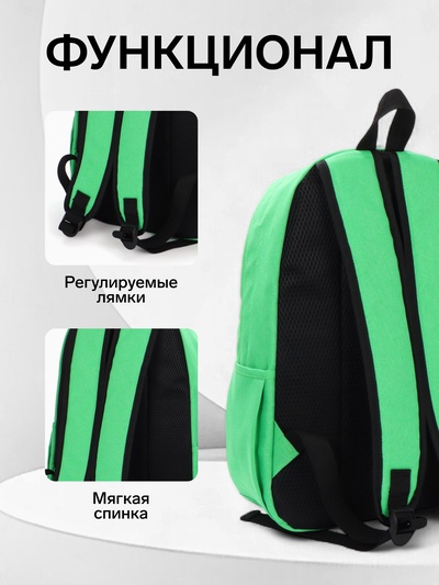 Рюкзак школьный FULLDORN на молнии, с карманами, однотонный, размер 30×10×41 см, зелёный