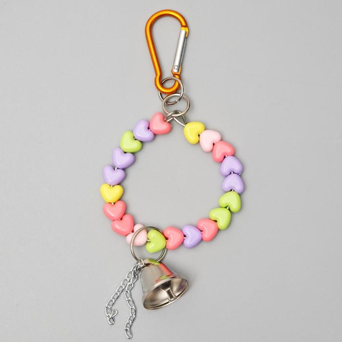 Игрушка для птиц «Кольцо из бусин», 6×17 см, с колокольчиком, пластик, металл - Фото 1