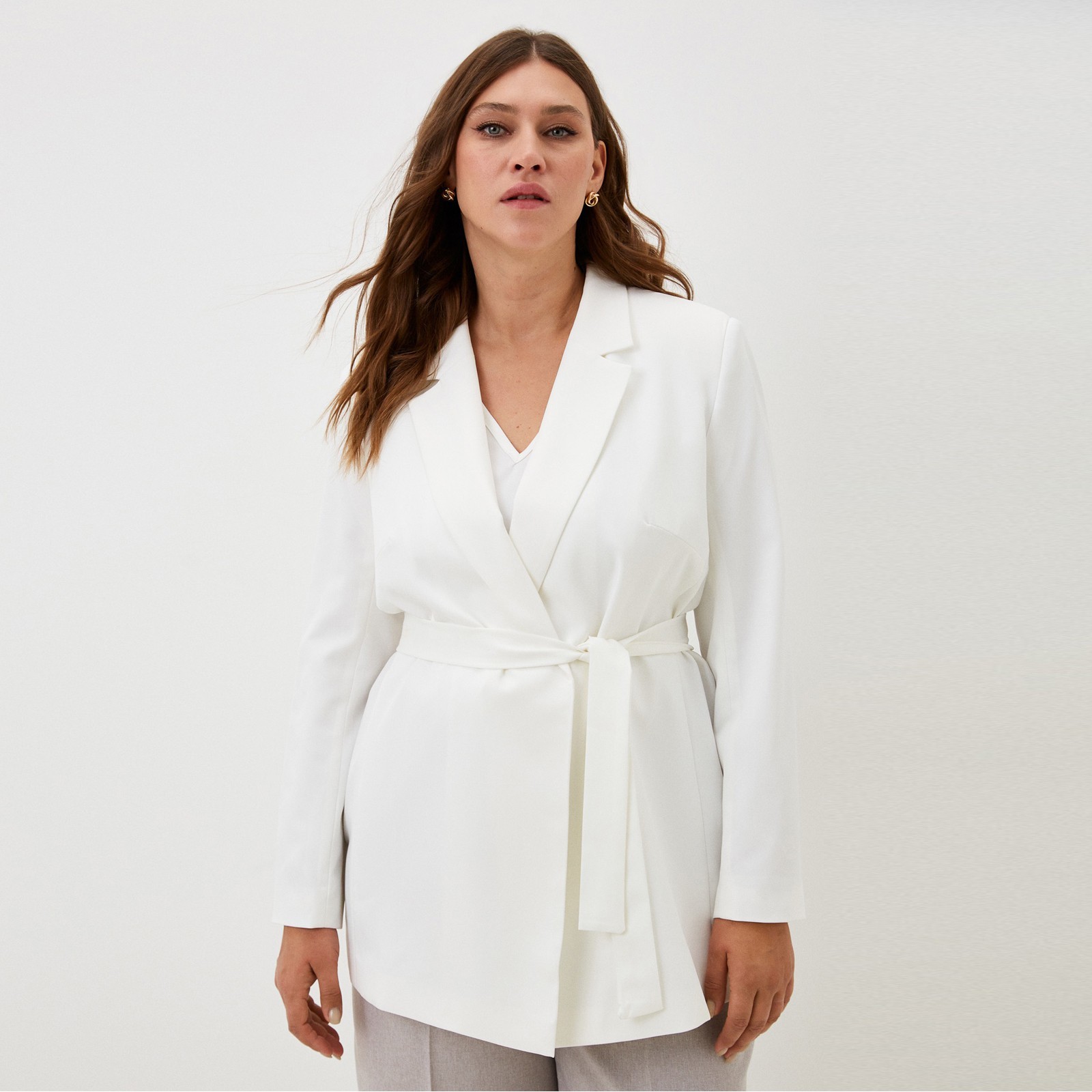 Пиджак женский с поясом MIST plus-size, р.52, белый (9782601) - Купить ...