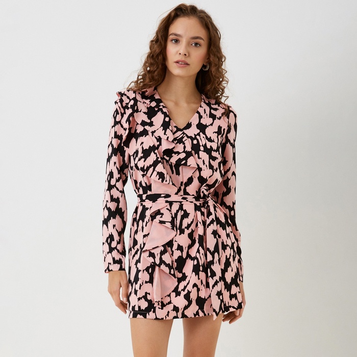 Платье мини женское с воланом MIST, размер 42, розовое - Фото 1