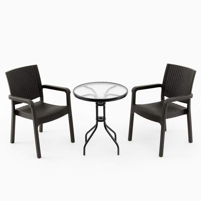 Набор садовой мебели: 2 кресла + стол, коричневый - Фото 1