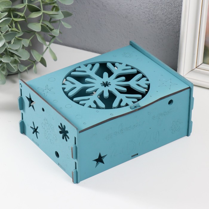 Новогодняя шкатулка "Снежинка" лазурь 13х17х8 см (Новогодний набор 6 деталей) - Фото 1