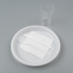 Набор одноразовой посуды «Пикник» 6 персон, тарелки 20х21 мм, стаканы 200 мл, вилки, ножи, с