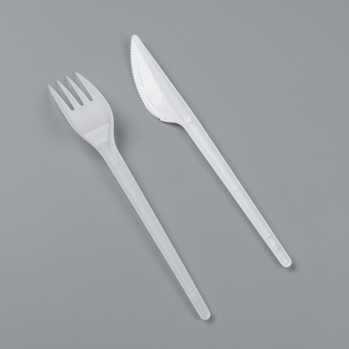 Набор одноразовой посуды «Белый» вилка, нож, зубочистка, салфетка, 16,5 см