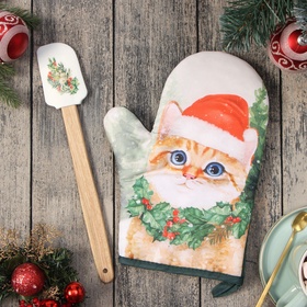 Набор новогодний подарочный «Доляна. Кошечка»: варежка-прихватка, лопатка силикон