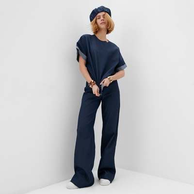 Футболка женская оверсайз MINAKU: Jeans Collection, синяя, размер 46