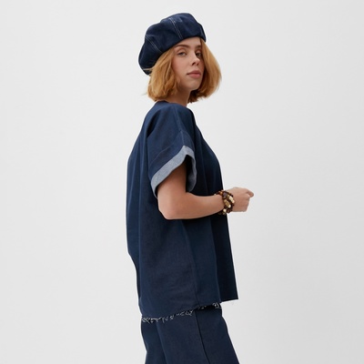 Футболка женская оверсайз MINAKU: Jeans Collection, синяя, размер 46