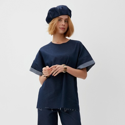 Футболка женская оверсайз MINAKU: Jeans Collection синяя, р-р 52