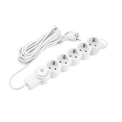 Сетевой фильтр, 5 гнезд, 5м, с/з, со шторками, с выкл, 2200Вт, 10А, бел, 32577 2, duwi