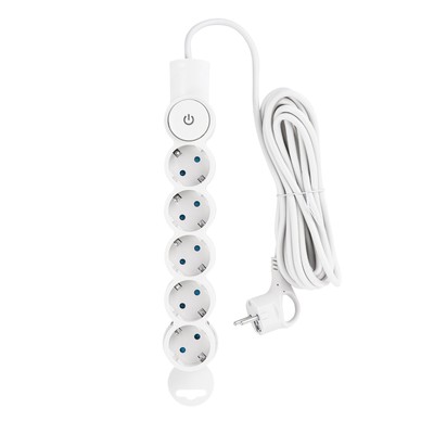 Сетевой фильтр, 5 гнезд, 5м, с/з, со шторками, с выкл, 2200Вт, 10А, бел, 32577 2, duwi