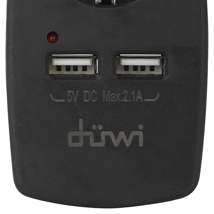 Адаптер 1 гнездо + 2 USB порта, на евро вилку, с/з, 16A, 230В, 3680Вт, IP20, черный, 27419 3