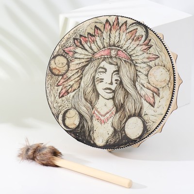 Шаманский бубен «Девушка из племени индейцев», музыкальный инструмент, с колотушкой, 5×25×25 см