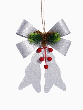 Ёлочные игрушки 2 шт. «Зимнее волшебство. Бант элит» пластик, 12×14 см, серебро