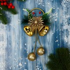 Украшение новогоднее "Колокольчики с цветком и ягодками" 10х25 см, золото - фото 320074143