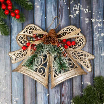 Украшение новогоднее «Зимнее волшебство. Колокольчики с ягодками», 25×18 см, золотистый