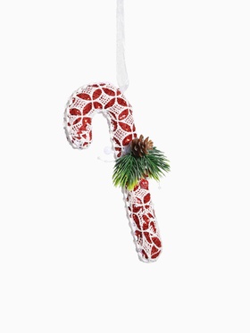 Ёлочная игрушка «Леденец » кружево шишка, 7×15 см, красно-белый