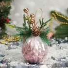 Шар пластик декор "Блеск рождества" грани бант, 8х14 см, розовый - фото 1712211