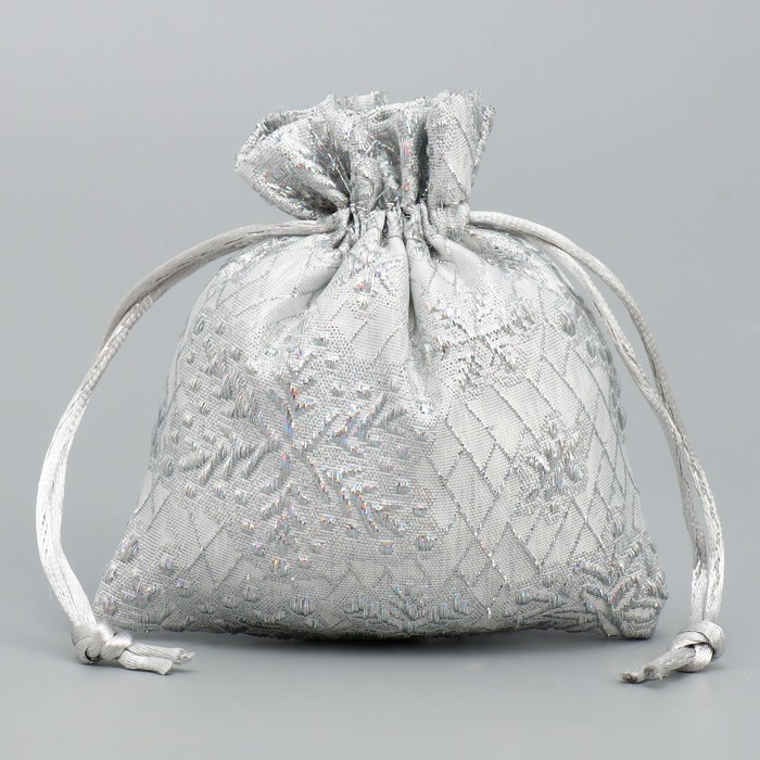Мешочек подарочный парча «Серебро», 10 х 12 см +/- 1.5 см, Новый год - Фото 1
