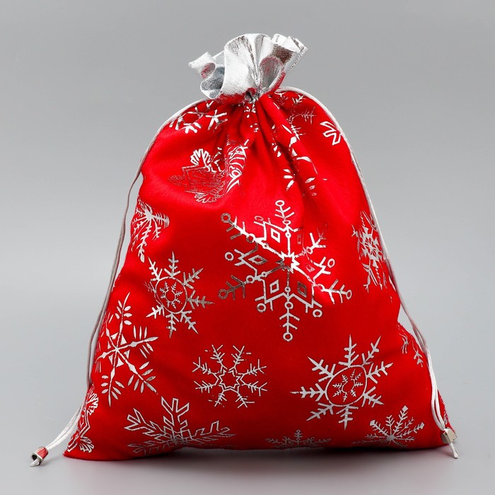 Мешочек подарочный плюш «Радость внутри», снежинки, тиснение, 30 х 40 см +/- 1.5 см
