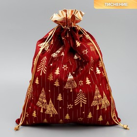 Мешочек подарочный плюш «Тебе в этот праздник», ёлки, тиснение, 30 х 40 см +/- 1.5 см