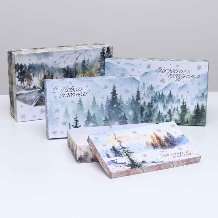 Набор подарочных новогодних коробок 4 в 1 «Зимние чудеса», 30×20×8 - 24×14×5 см - Фото 1