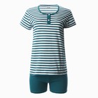 Пижама женская (футболка, шорты), изумрудная полоса, размер 56 - фото 52398269