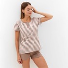Пижама женская (футболка, шорты), размер 50, цвет кофейная полоса - фото 33633079