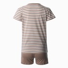 Комплект женский (футболка/шорты), цвет кофейная полоса, размер 52 - фото 33633096