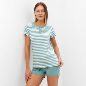 Комплект женский (футболка/шорты), цвет оливковая полоса, размер 50