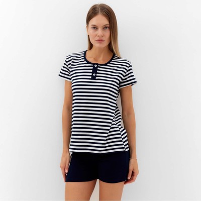 Пижама женская (футболка, шорты), размер 46, цвет чёрная полоса