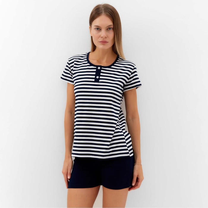 Пижама женская (футболка, шорты), размер 46, цвет чёрная полоса - Фото 1