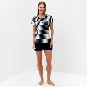 Комплект женский (футболка/шорты), цвет чёрная полоса, размер 48