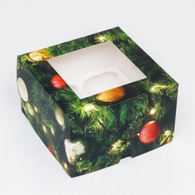 Упаковка на 4 капкейков с окном "Счастливого рождества", 16 х 16 х 10 см