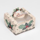 Коробка под бенто - торт с окном «Новогодняя с шишками», 14×14×8 см - Фото 3