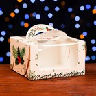 Коробка под бенто-торт с окном "Новогодняя с шишками", 14 х 14 х 8 см - фото 295976935