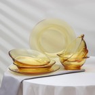Сервиз стеклянный столовый «Дымка», 6 предметов: 2 бульонницы 450 мл, 2 тарелки 500 мл, 2 тарелки d=23см, цвет жёлтый - фото 4834855