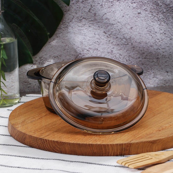 Супница стеклянная с крышкой «Дымка», 1 л, цвет коричневый - фото 1888715123
