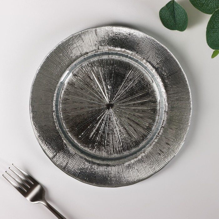 Тарелка стеклянная десертная Magistro «Иней. Серебро», 20,5×1,5 см, цвет серебряный - Фото 1