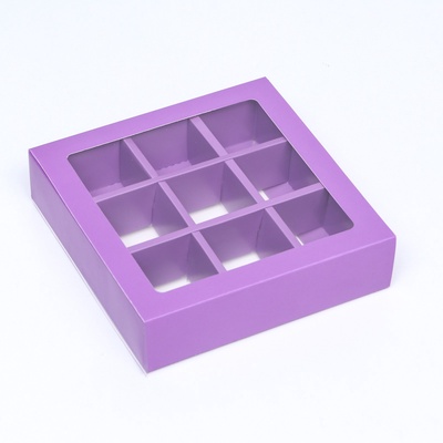 Коробка для 9 конфет, сиреневый, 13.5×13.5×3.5 см