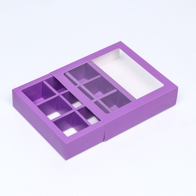 Коробка для 9 конфет, сиреневый, 13.5×13.5×3.5 см