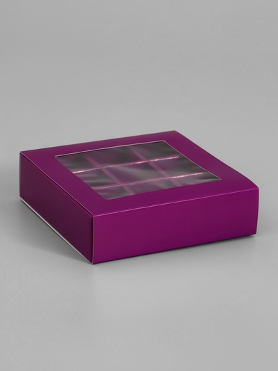 Коробка для 9 конфет, сиреневый, 13.5×13.5×3.5 см