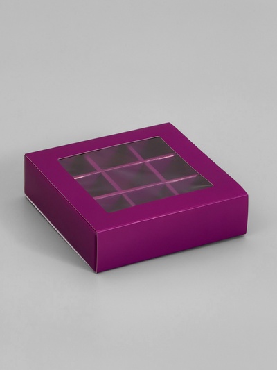 Коробка для 9 конфет, сиреневый, 13.5×13.5×3.5 см