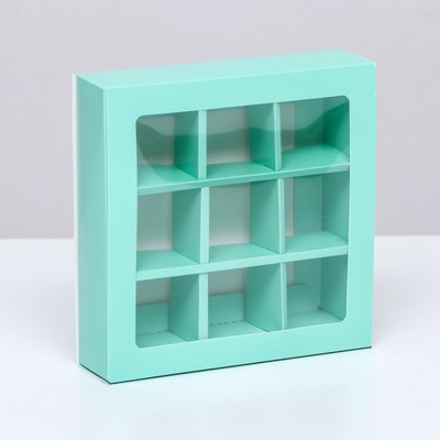 Коробка для 9 конфет, зелёный, МИКС, 14.5×14.5×3.5 см