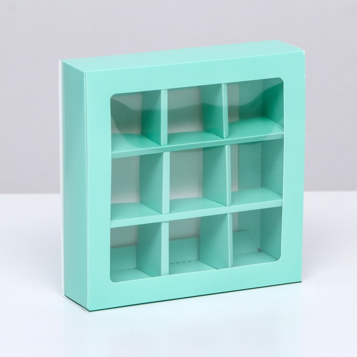 Коробка под 9 конфет с обечайкой, зелёный, 14,5 х 14,5 х 3,5 см - Фото 1
