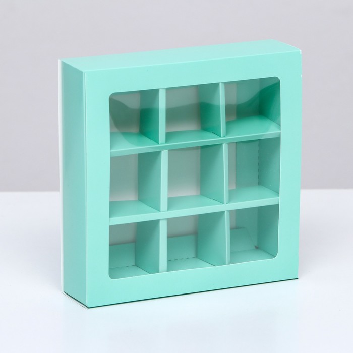 Коробка для 9 конфет, зелёный, МИКС, 14.5×14.5×3.5 см - Фото 1