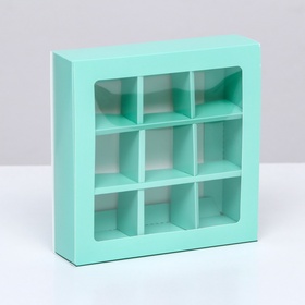 Коробка для 9 конфет, зелёный, МИКС, 14.5×14.5×3.5 см