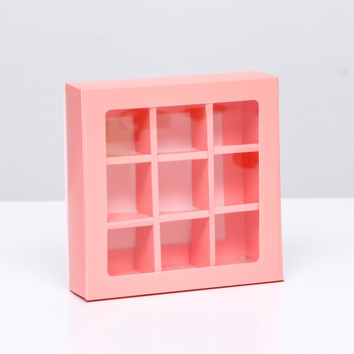Коробка для 9 конфет, розовый, 14.5×14.5×3.5 см - Фото 1